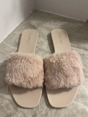 Circus by Sam Edelman Faux Fur Slide Sandals in Blush Pink